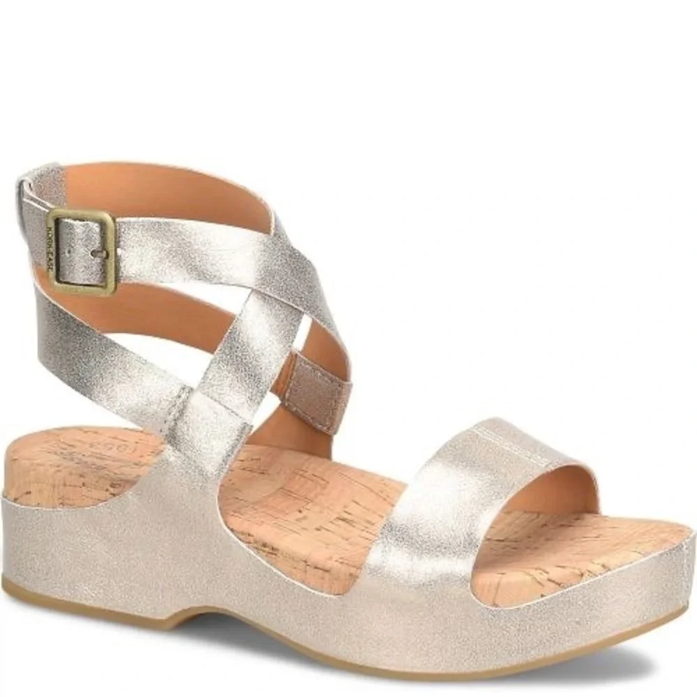 Kork-Ease Yadira Sandals Womens 10 Gold Metallic Leather Wedge KE0020610